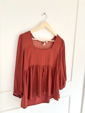 dolan Rust Red Square-Neck Peasant Blouse